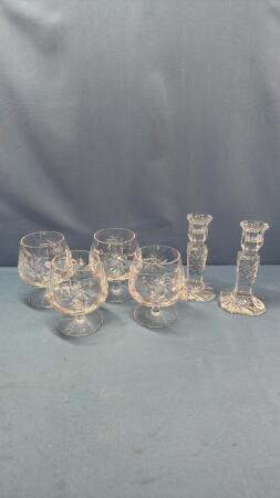 (4) PINWHEEL CRYSTAL 4IN BRANDY GLASSES