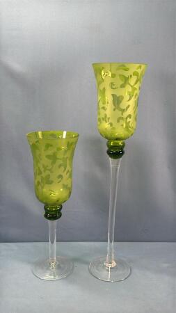 (2) GLASS CANDLE HOLDERS