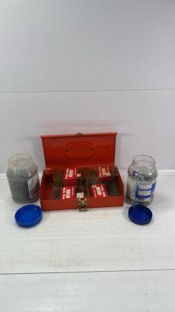 METAL BOX WITH QTY OF NAILS, NUTS & BOLTS