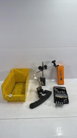 (3) TOOL HOLDERS & 7PC SAE WRENCH SET