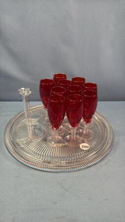 GLASS PLATE W/10 ART GLASS 5" HIGH STEMWARE PIECES