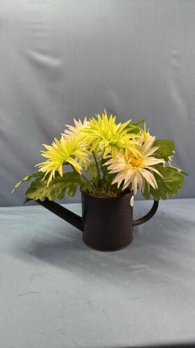 FLORAL ARRANGMENT IN METAL SPRINKLING CAN