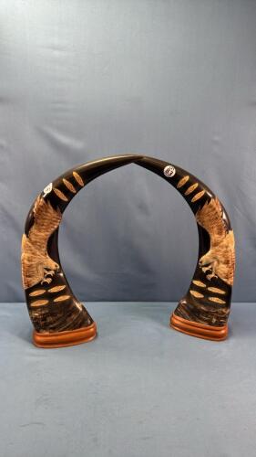 PAIR OF DECORATIVE CARVED WATER BUFFALO HORNS
