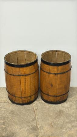 (2) SMALL VINTAGE WOODEN NAIL BARREL