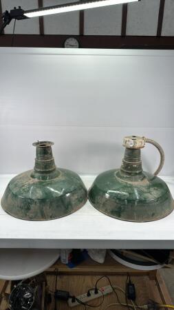 (2) VINTAGE BARN LIGHT SHADES