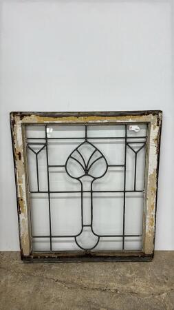 VINTAGE LEADED GLASS WINDOW IN FRAME