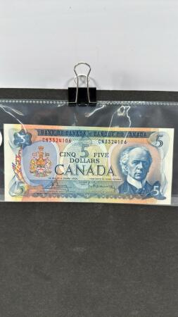 1972 CANADIAN FIVE DOLLAR BILL