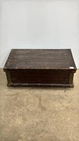 WOODEN CHEST WITH CASTERS