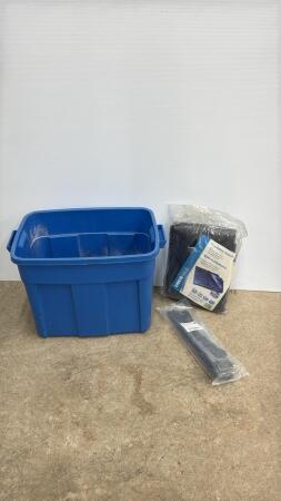 RUBBERMAID 68L TOTE WITH CONTENTS