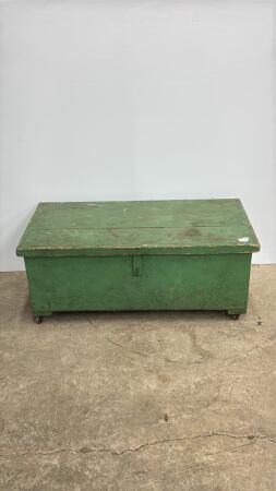 WOODEN CHEST ON CASTERS