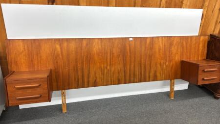 TEAK HEADBOARD WITH ATTACHED 2 DRAWER NIGHT STAND