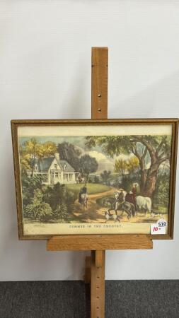 CURRIER&IVES FRAMED "SUMMER IN THE COUNTRY" PRINT