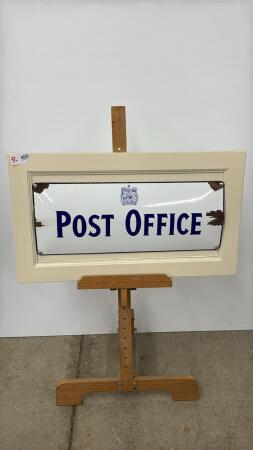 ENAMELED POST OFFICE SIGN WITH CHIPS