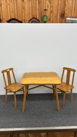 CHILDS WOODEN TABLE WITH 2 CHAIRS