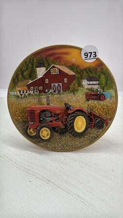 SCULPTUED PLATE WITH TRACTOR & SICKLE MOWER