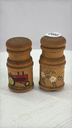 WOODEN PAINTED SALT & PEPPER SHAKERS