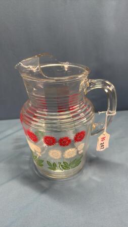 DEPRESSION ERA 9IN TALL DECORATED GLASS PITCHER