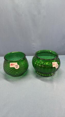 (2) GREEN 10IN GLASS BOWLS