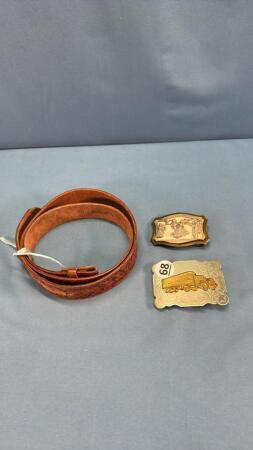 40IN LEATHER BELT W/TRUCK & SQUARE DANCING BUCKLES