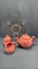 POTTERY 3 PIECE TEA SET ON 13IN CORNFLOWER PLATE
