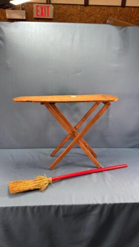 WOODEN IRONING BOARD & BROOM