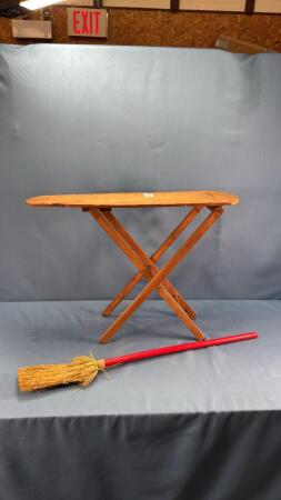 WOODEN IRONING BOARD & BROOM