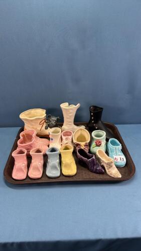 COLLECTION OF POTTERY SHOES, SLIPPERS & BOOTS