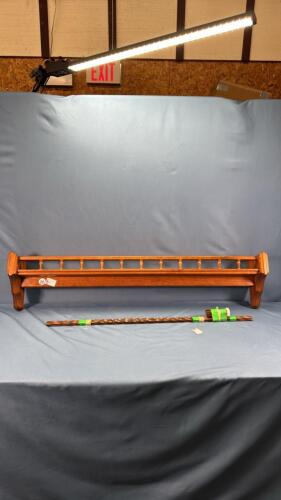 38IN WOODEN PLATE RAIL & QTY OF STAIR RUG HOLDERS