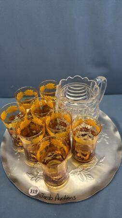(8) 5IN WATER GLASSES & GLASS 6IN HIGH PITCHER