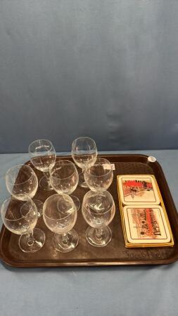 (8) 6IN IRISH COFFEE GLASSES & SET OF COASTERS
