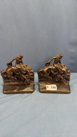 PAIR OF 5IN WIDE METAL COWBOY BOOK ENDS