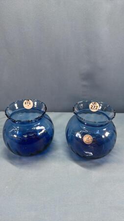 PAIR OF BLUE GLASS HAND BLOWN VASES