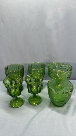 6 PCS OF GREEN GLASS
