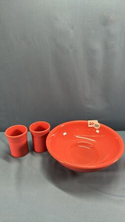 FIESTA 10IN SERVING BOWL & (2) 4IN TUMBLERS