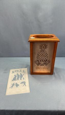WOODEN SIGN BOX WITH 2 GLASS INSERTS