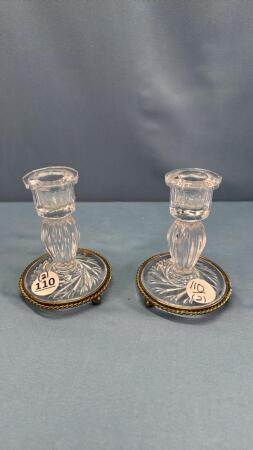 PAIR OF 4IN PINWHEEL FOOTED CANDLE HOLDERS