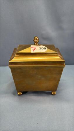 BRASS CLAD FOOTED BOX WITH LID