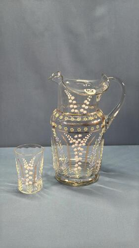 ENAMELED 11IN PITCHER & MATCHING TUMBLER