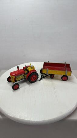 LITTLE MECHANICAL TIN TRACTOR & WAGON