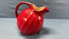 Red & White China Pitcher -7in High - 4