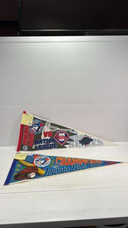 (2) 1993 BLUE JAYS 30IN PENNANTS