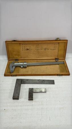 VERNIER CALIPER & (2) MACHINIST SQUARES