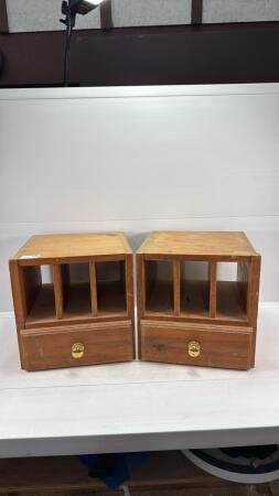 (2) WOODEN SHELVES WITH ONE DRAWER