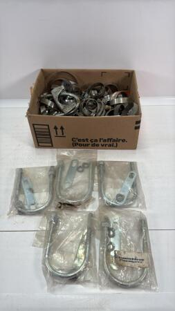 ASSORTED LOT OF HOSE CLAMPS AND (5) U BOLTS