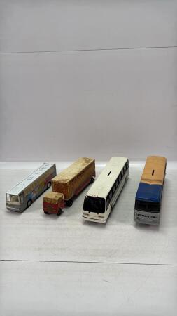 (1) TRUCK & TRAILER AND (3) BUSES