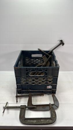 MILK CRATE WITH (11) C CLAMPS
