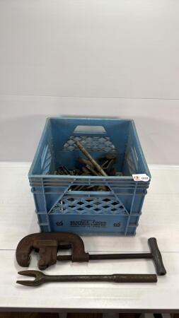 MILK CRATE&PULLERS,WEDGERS,RIDGID PIPE CUTTER ETC