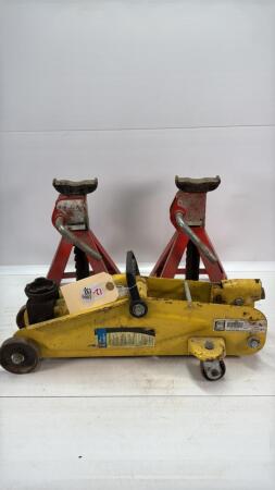 (2) JACK STANDS & 2 TON POWER FIST FLOOR JACK