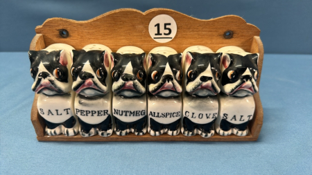 6 Piece Boston Terrier Spice Jars & Rack -See Notes
