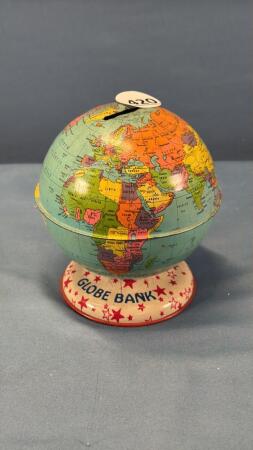 TIN GLOBE PIGGY BANK